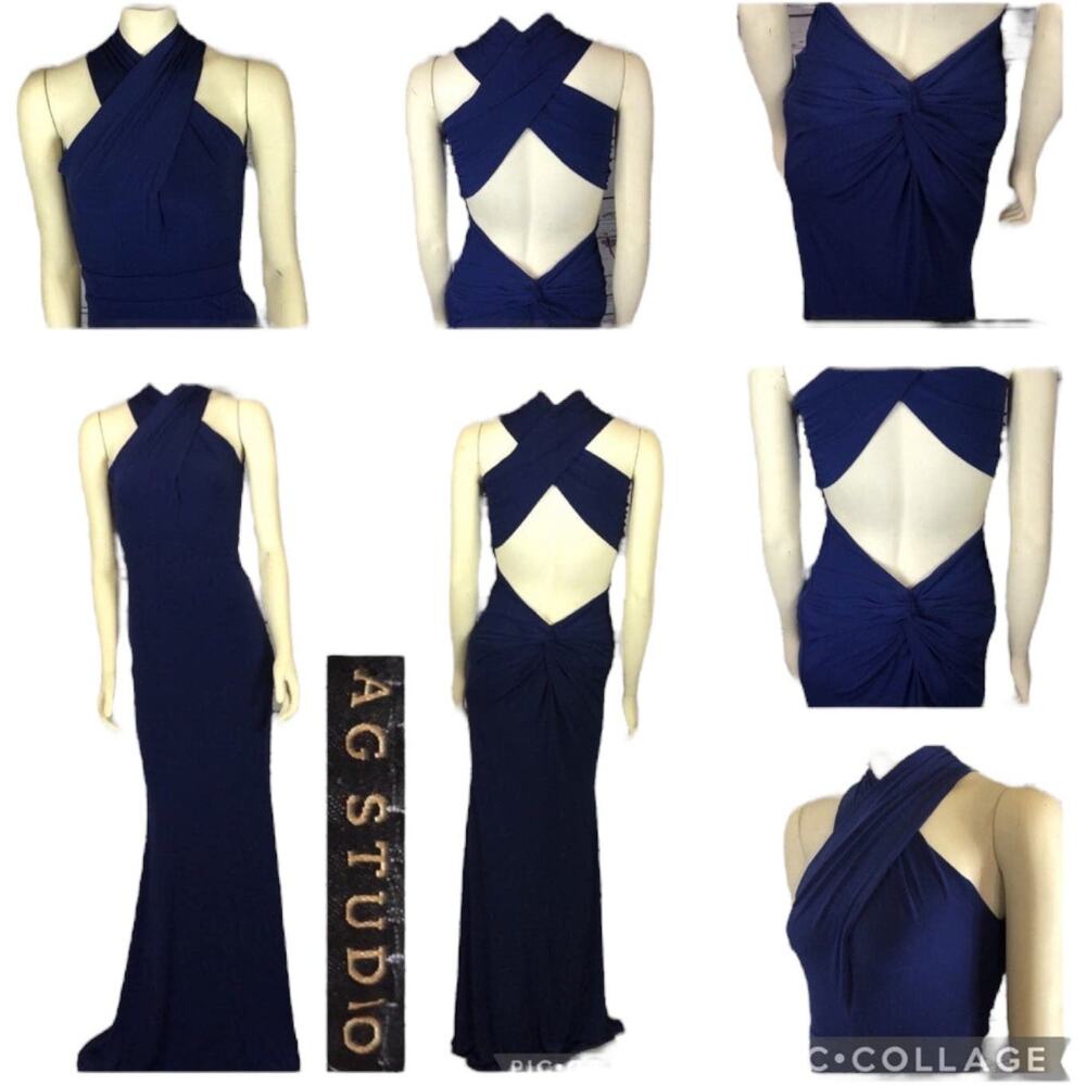 AG STUDIO Navy halter neck cutout back maxi dress size small